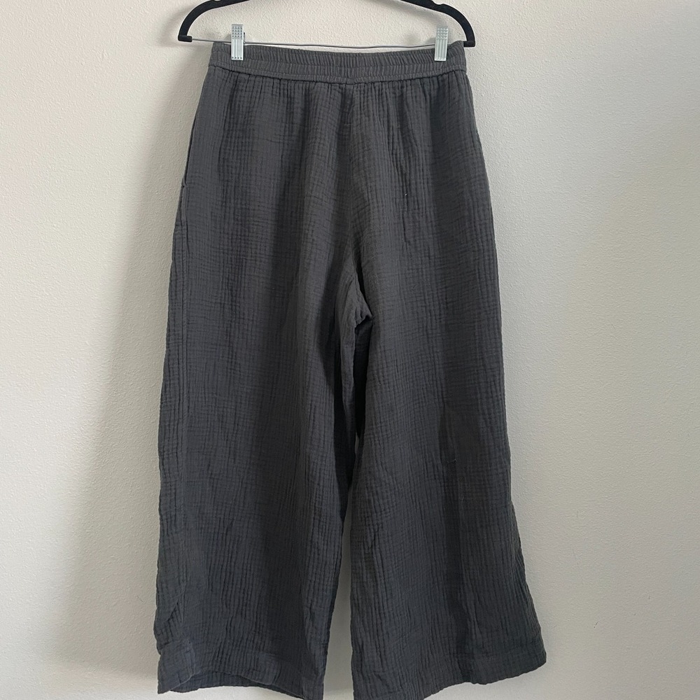 Madewell Pants Women S/M Gray Cotton Wide Leg Lagenlook Elastic Gauzy Coastal - Picture 2 of 7